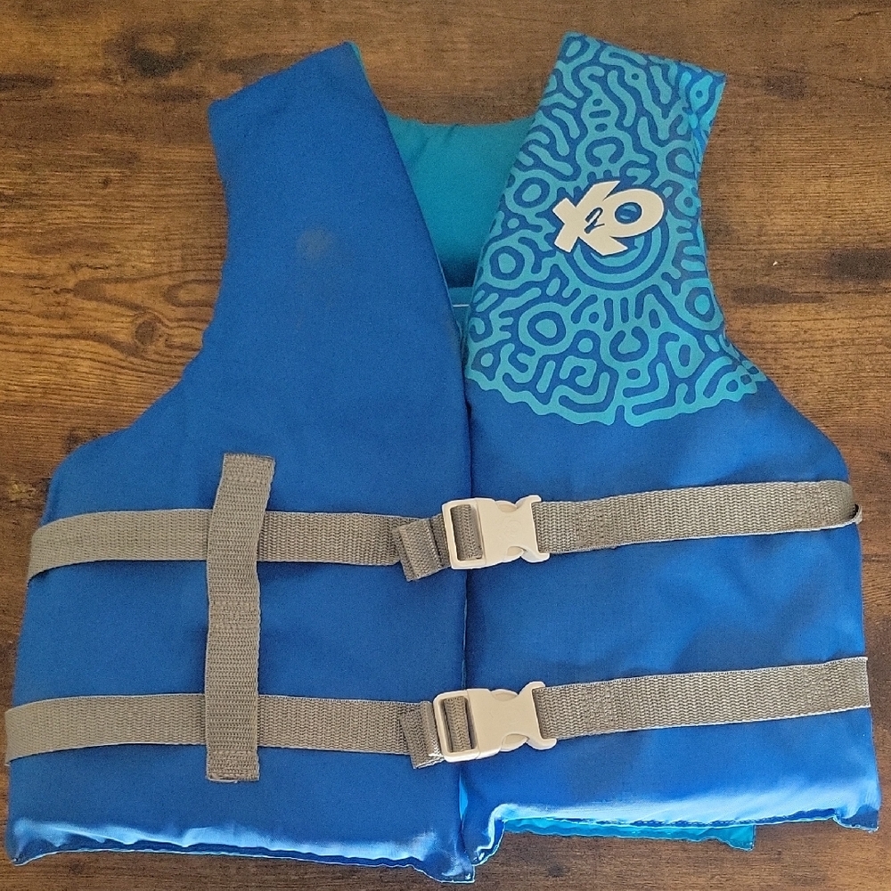 Blue Kids Life Jacket with Patterned Shoulder